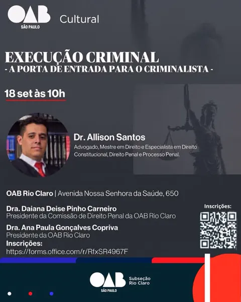 Arte de divulgação da palestra Execução Criminal