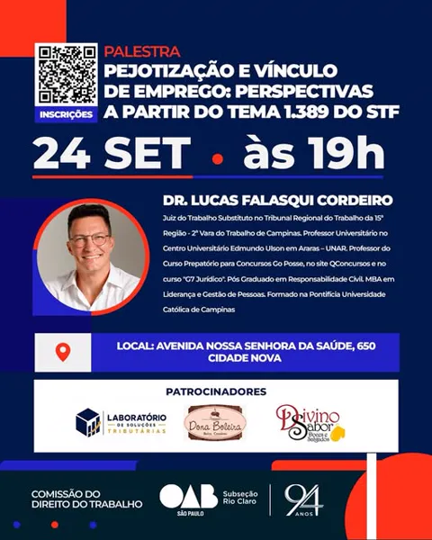 Arte de divulgação da palestra sobre pejotização
